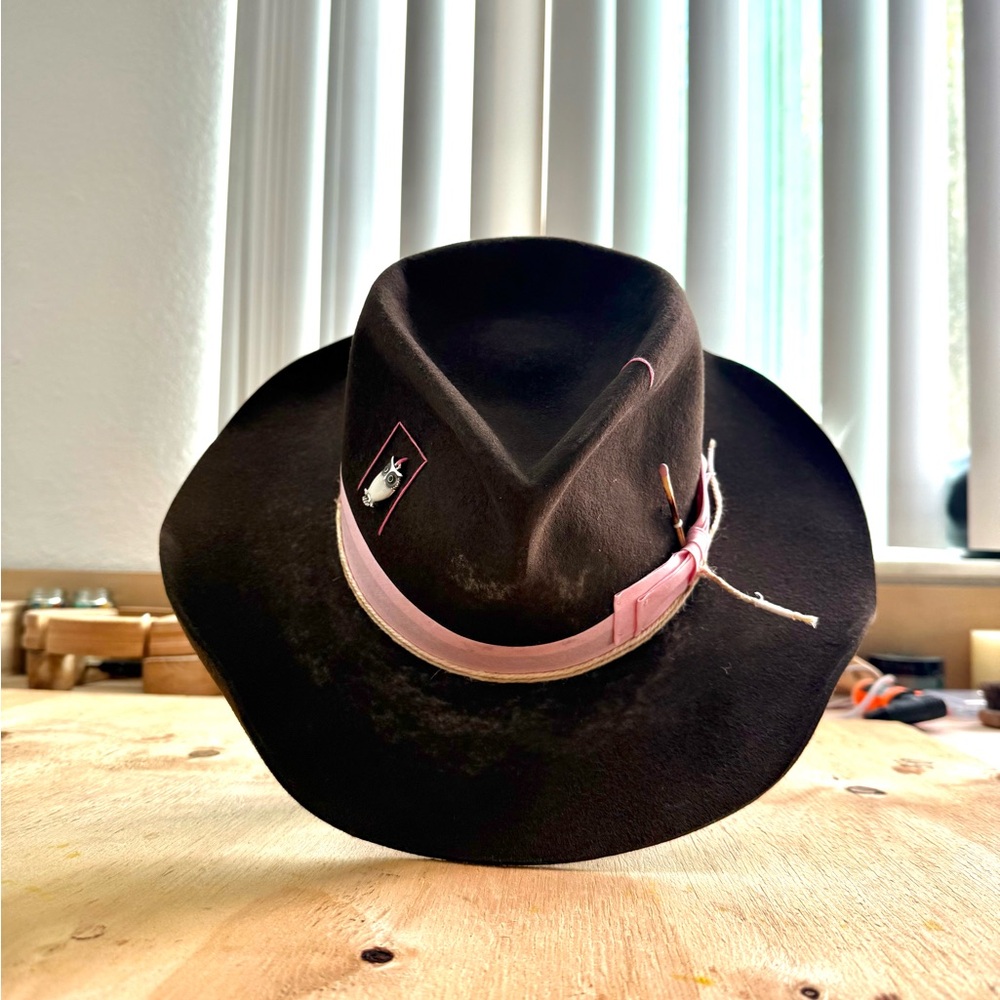 Stylish Brown Fedora Hat with Pink Accent